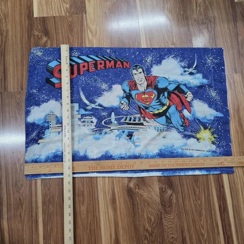 Vtg DC Comics Superman Pillowcase Standard Blue Kids 1978 Superhero Bedding